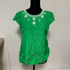 BANANA REPUBLIC Silk & Cotton Blend Green Beaded Blouse